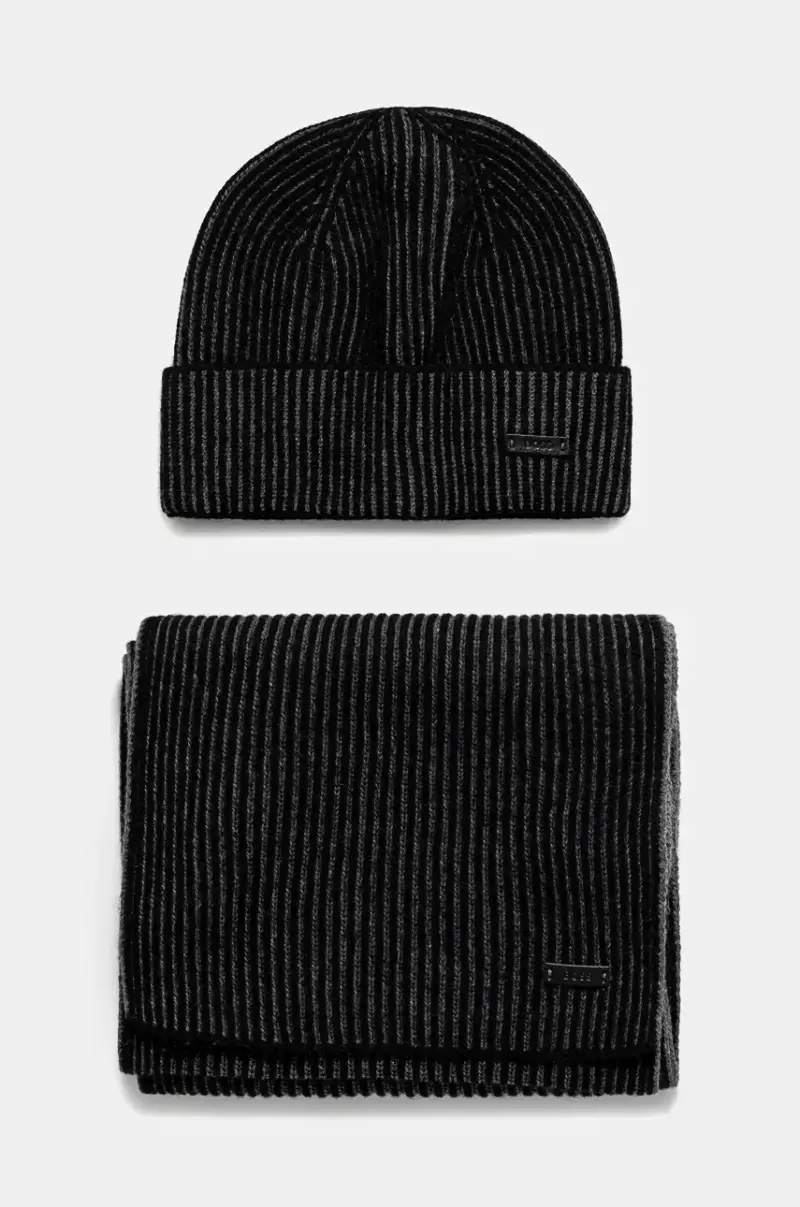 cappello e sciarpa con aggiunta di lana colore nero 50522439