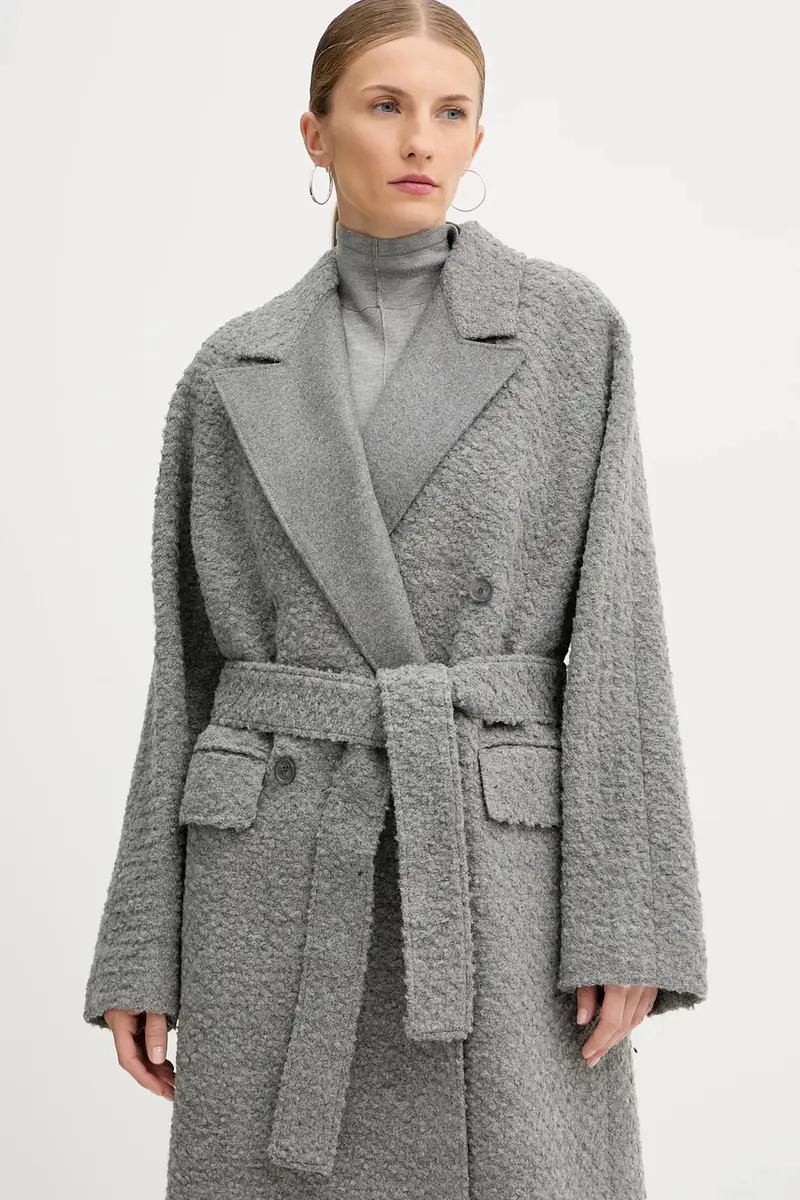 cappotto con lana colore grigio 50548338 miniatura 4