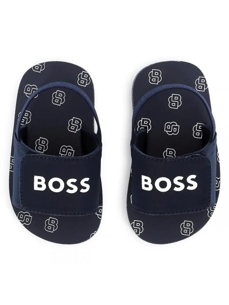 Boss ciabatte blu navy bambino in tessuto chiusura in velcro logo sul davanti miniatura 2