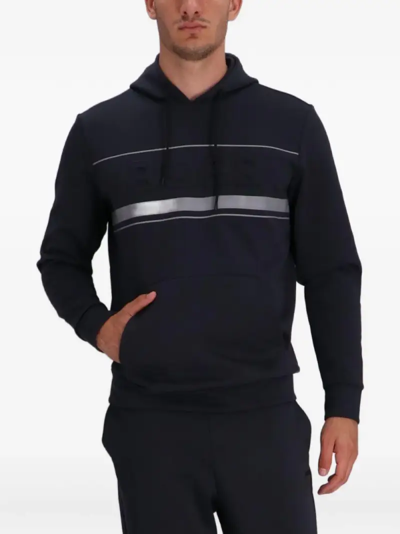 Felpa con Capuccio con Banda Logata Blu Scuro Grigio