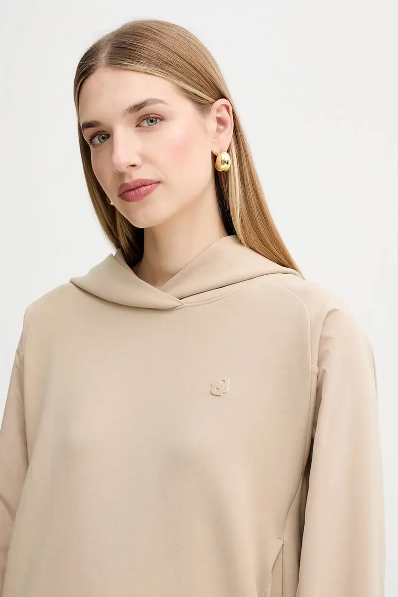 felpa donna colore beige con cappuccio 50553638 miniatura 4