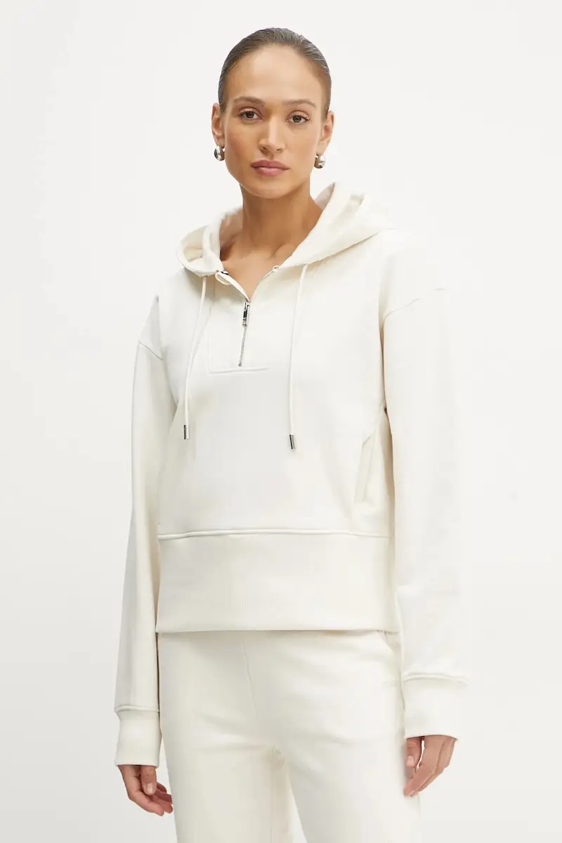 felpa donna colore beige con cappuccio con applicazione 50532221