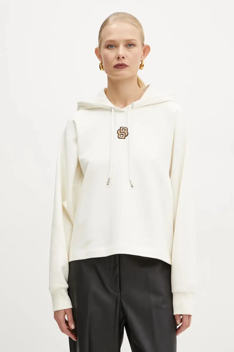 felpa in cotone donna colore beige con cappuccio con applicazione 50537934