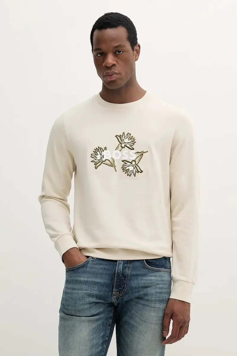 felpa in cotone uomo colore bianco con applicazione 50536797 Beige