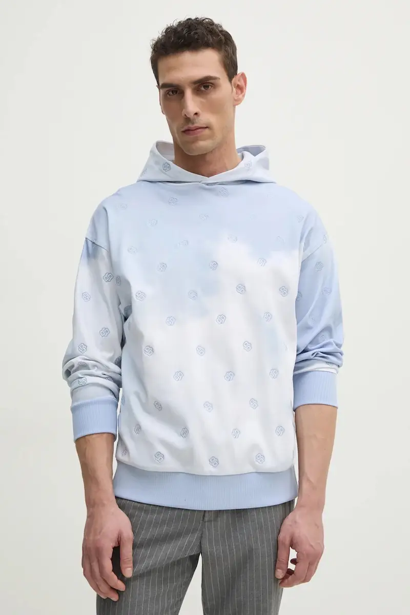 felpa in cotone uomo colore blu con cappuccio 50531740