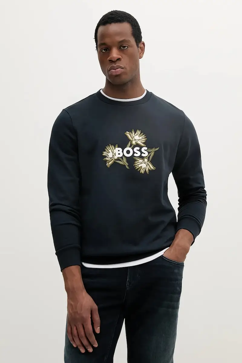 felpa in cotone uomo colore blu navy con applicazione 50536797