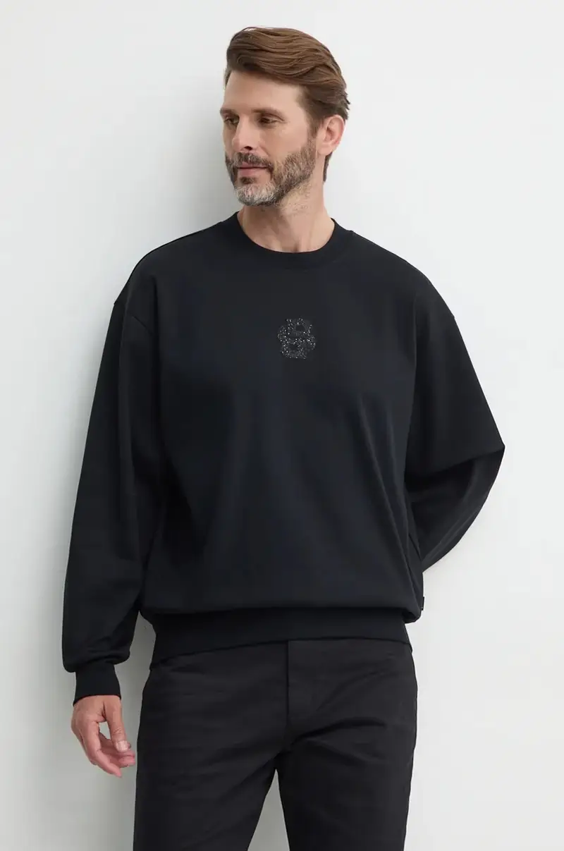 felpa in cotone uomo colore nero con applicazione 50527667