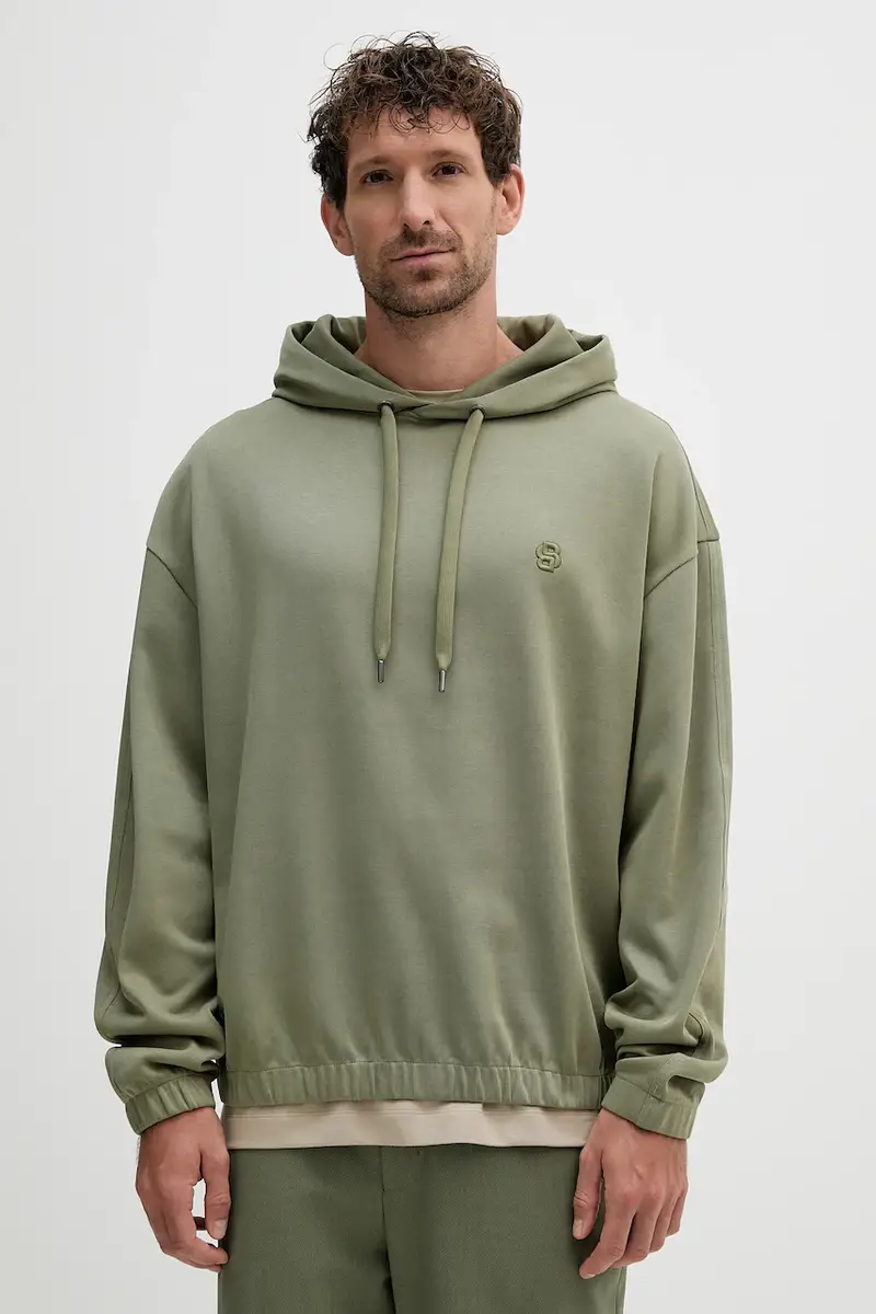 felpa in cotone uomo colore verde con cappuccio 50544099