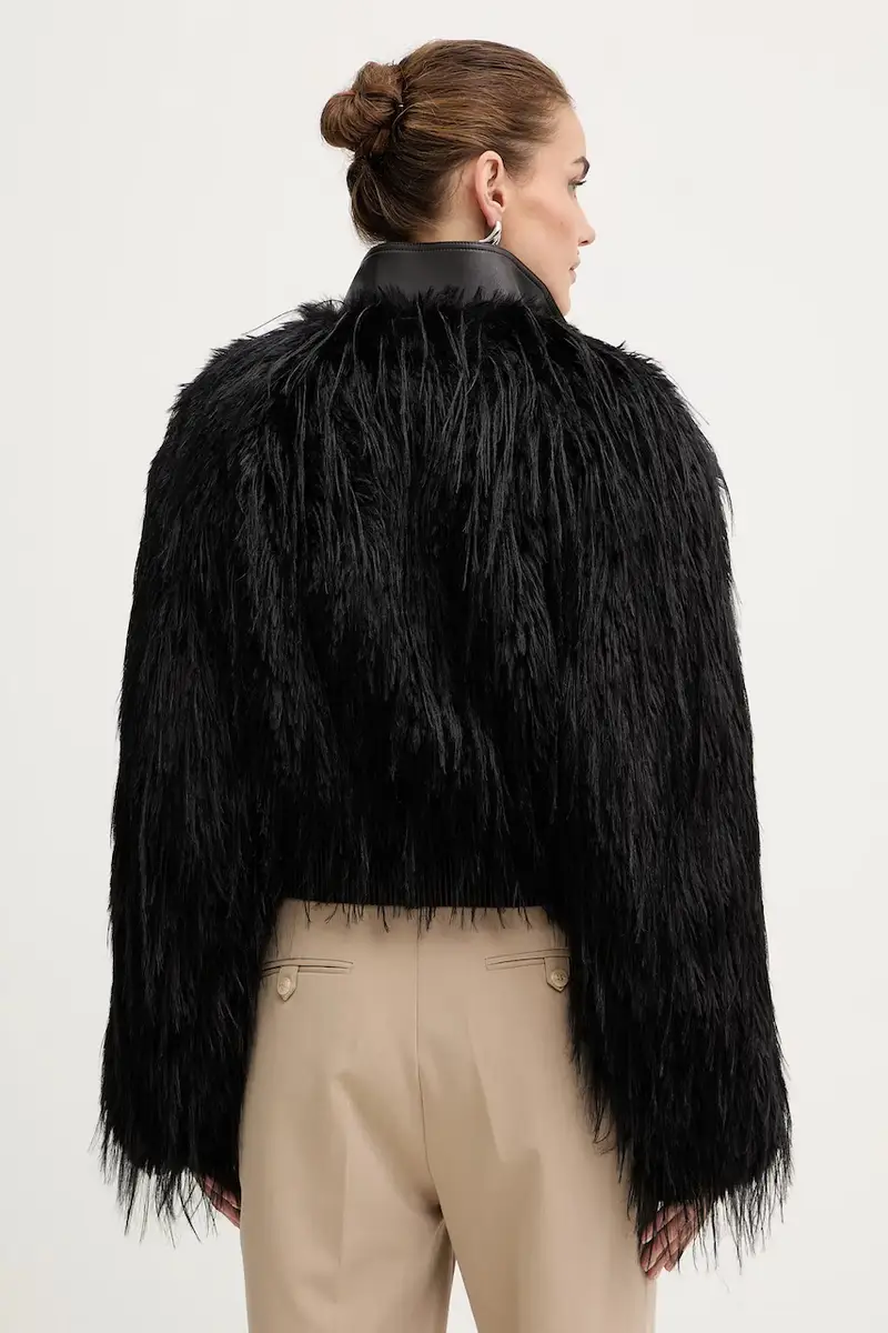 Boss Giacca donna nera in pelle e pelliccia miniatura 3