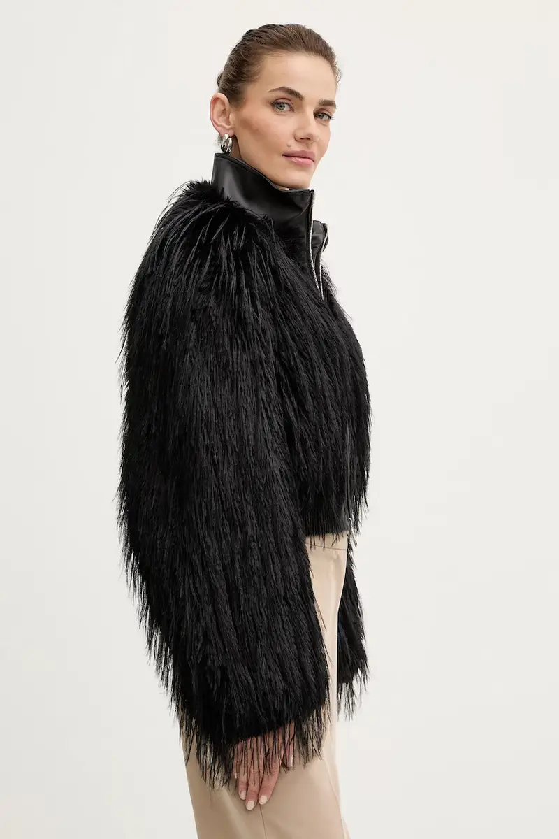 Boss Giacca donna nera in pelle e pelliccia miniatura 4