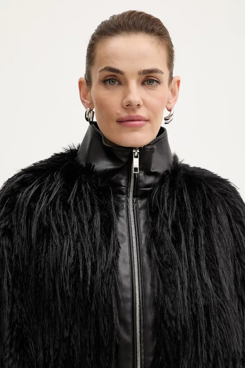 Boss Giacca donna nera in pelle e pelliccia miniatura 5