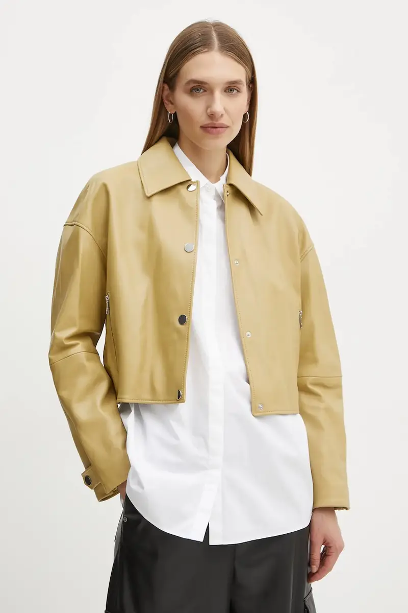 giacca in pelle donna colore verde 50535759