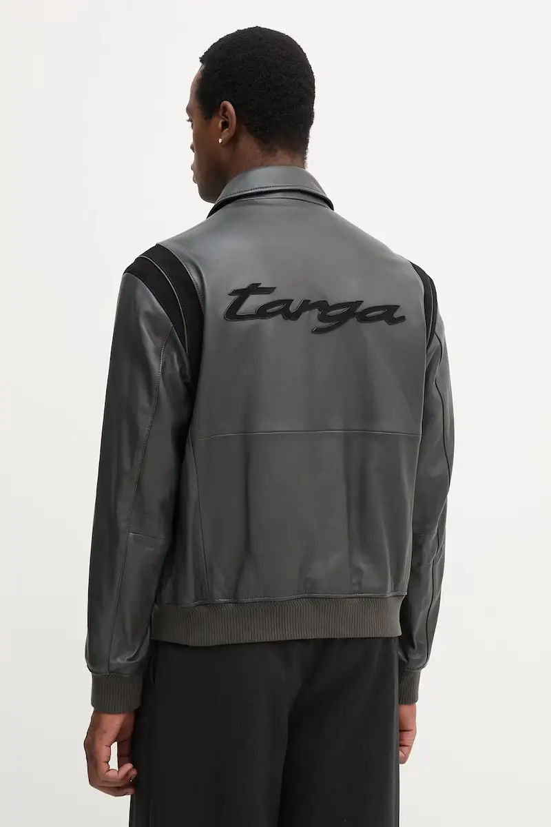 Boss Giacca in pelle grigia per uomo miniatura 3