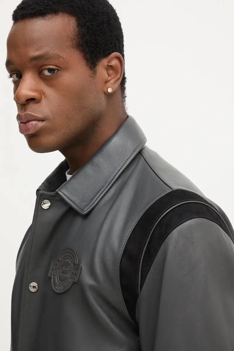 Boss Giacca in pelle grigia per uomo miniatura 4