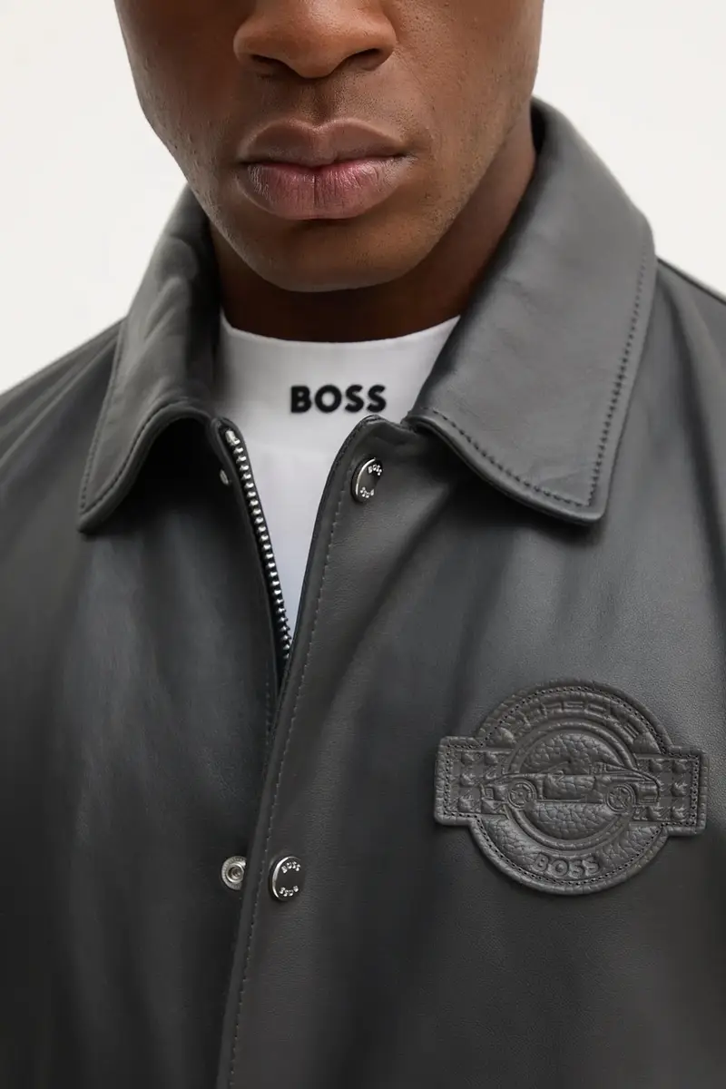 Boss Giacca in pelle grigia per uomo miniatura 5