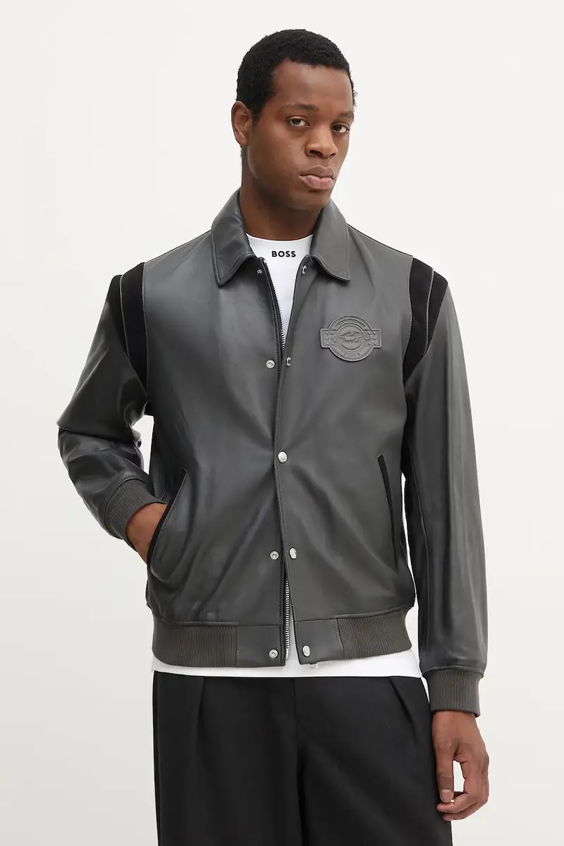 Boss Giacca in pelle grigia per uomo