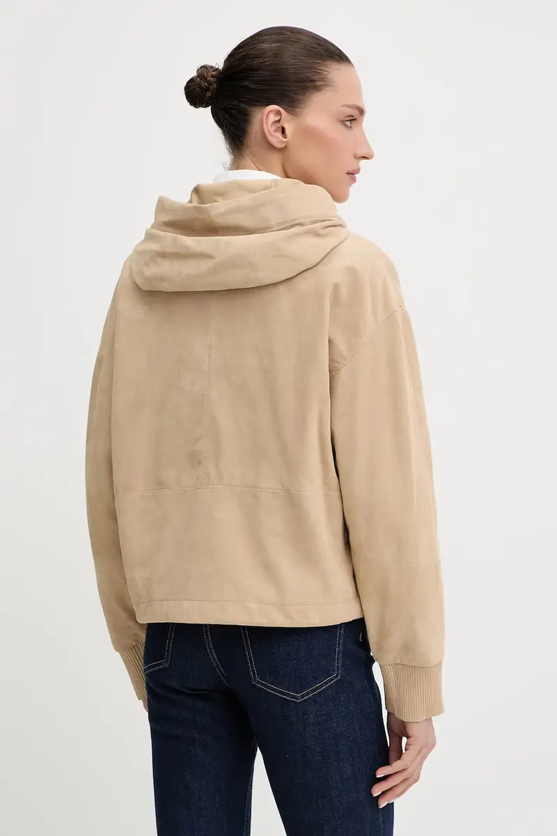 giacca in pelle scamosciata colore beige 50543211 miniatura 3