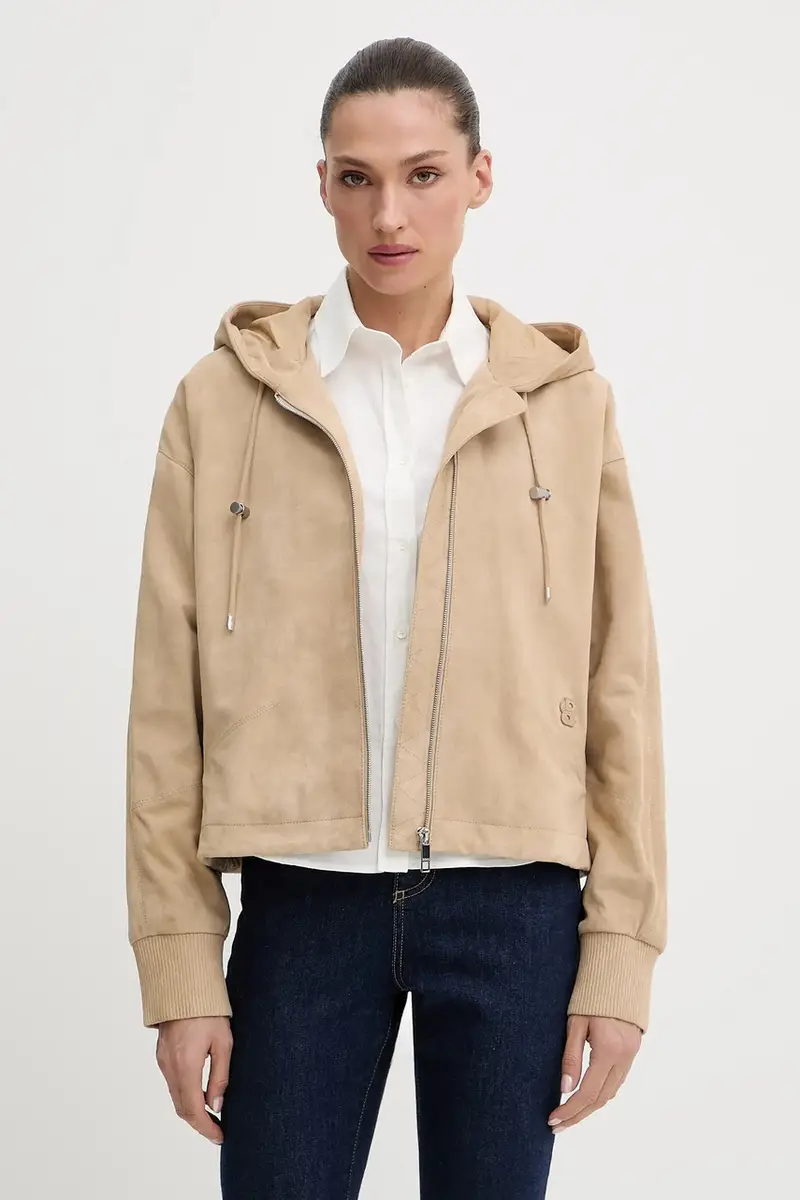 giacca in pelle scamosciata colore beige 50543211 miniatura 4