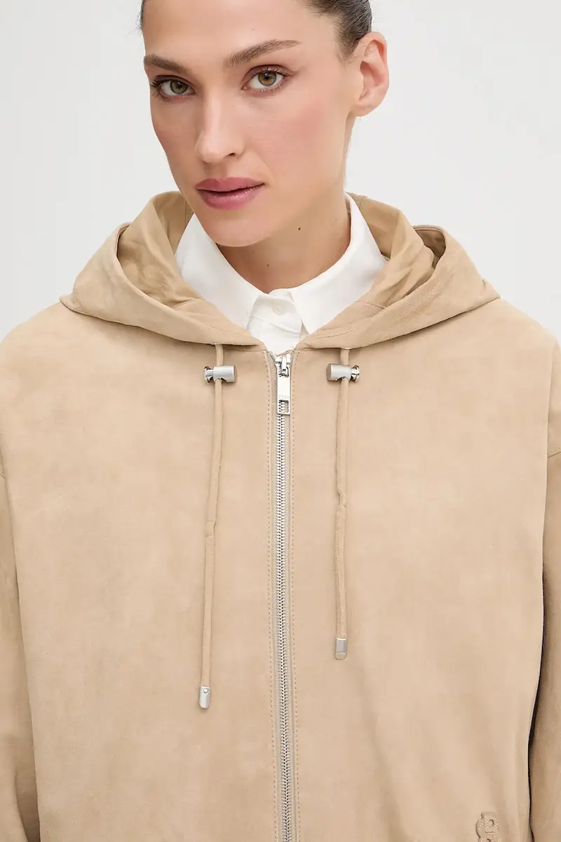 giacca in pelle scamosciata colore beige 50543211 miniatura 5