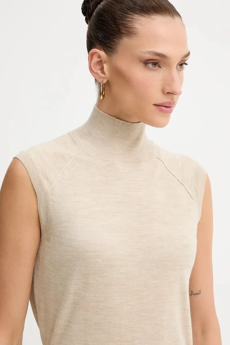 gilè in lana donna colore beige 50544998 miniatura 4