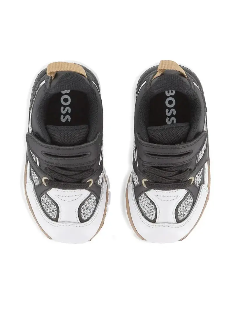 Sneakers Bicolore con Inserti in Rete Bianco Nero miniatura 2