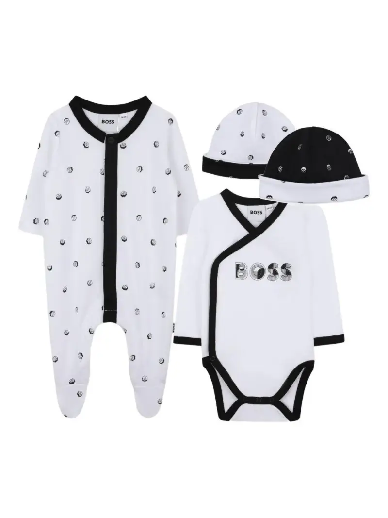Tutina a Pois BOSS Kidswear con Cappelli Set 4 Pezzi Bianco