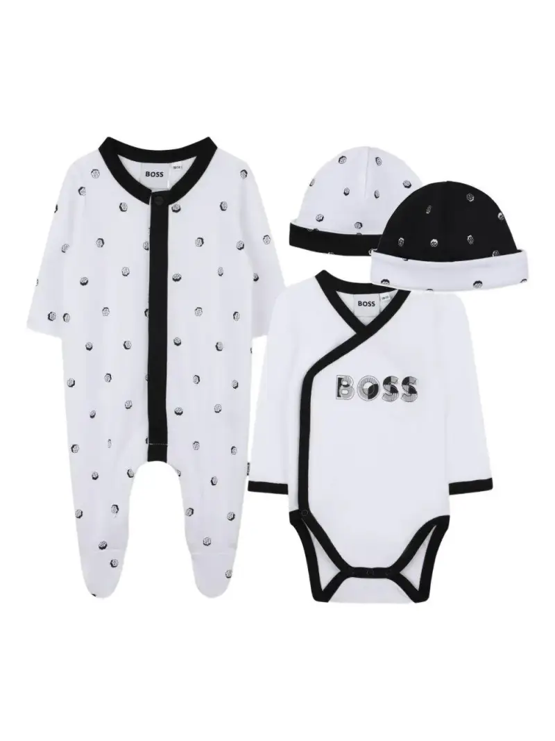 Tutina a Pois BOSS Kidswear con Cappelli Set 4 Pezzi Bianco