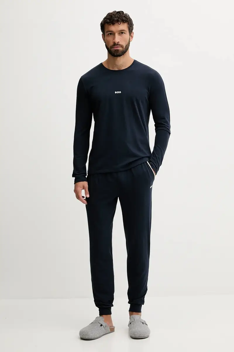 longsleeve lounge uomo colore blu navy con applicazione 50550484 miniatura 2