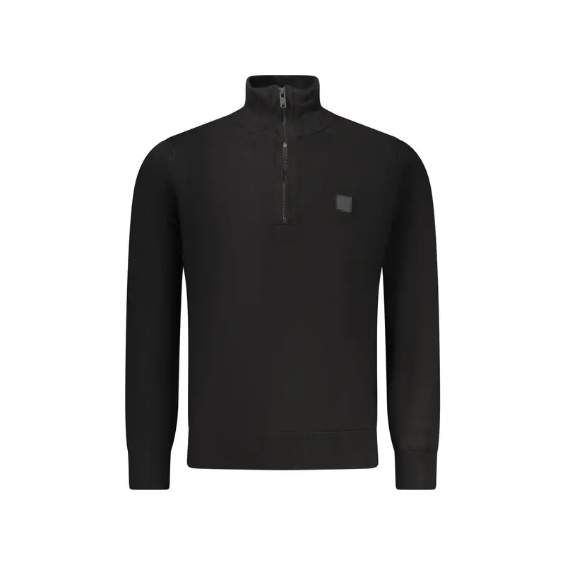 Maglia Uomo Nera Mezza Zip Logo Nero