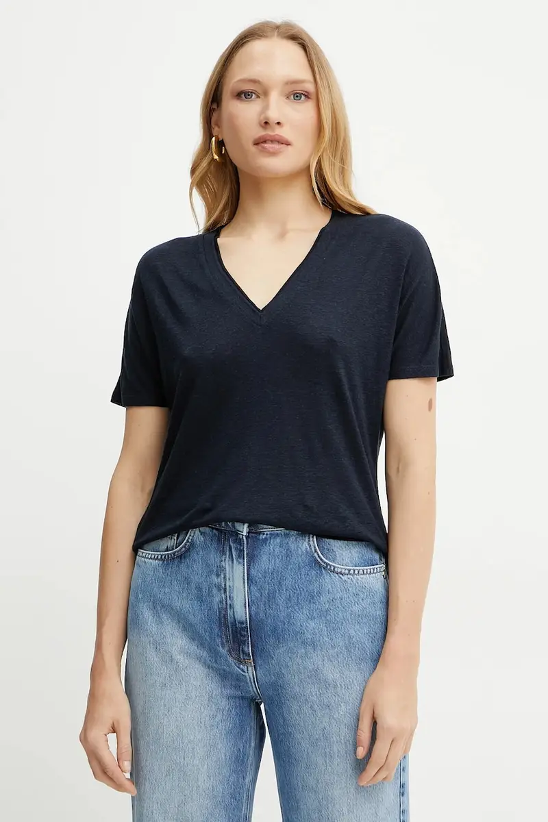 maglietta con aggiunta di lino donna colore blu navy 50537543