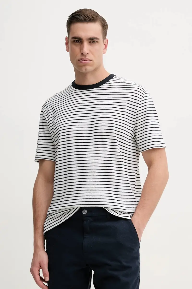 maglietta con aggiunta di lino uomo colore blu navy 50537498