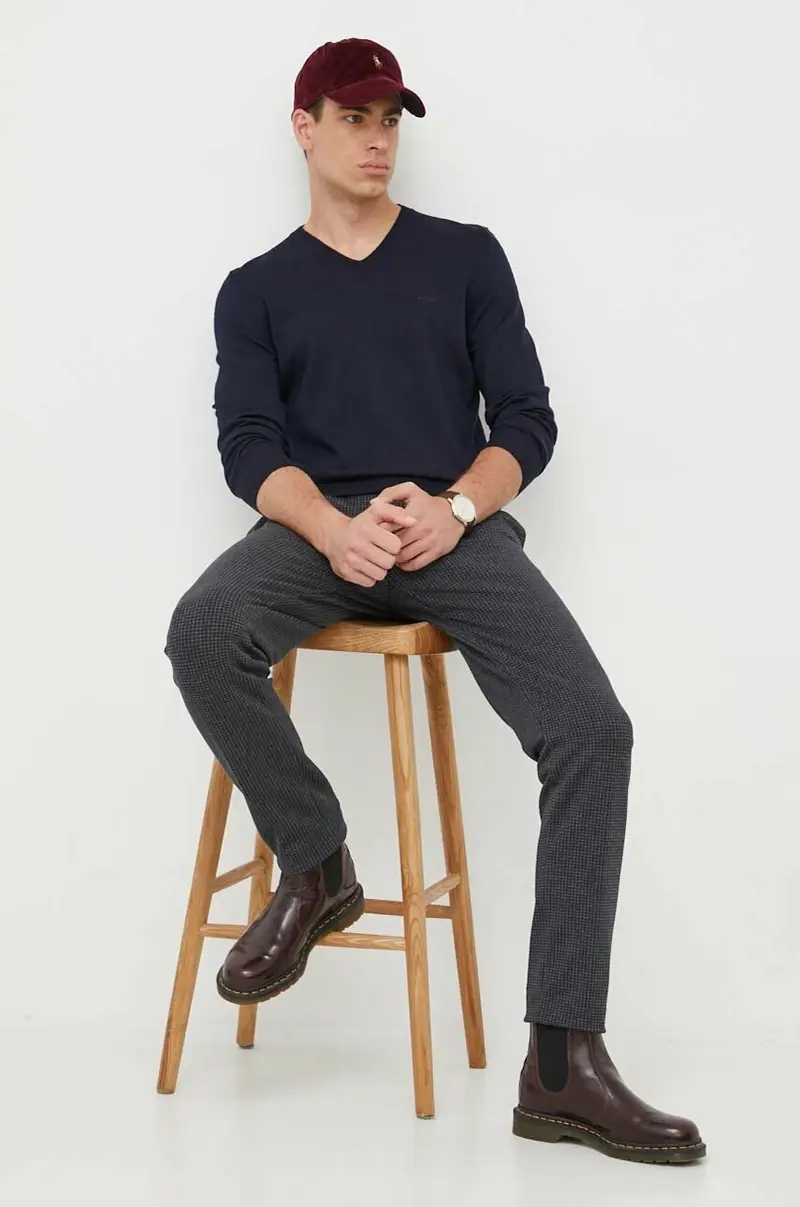 maglione in lana uomo Blu navy miniatura 2