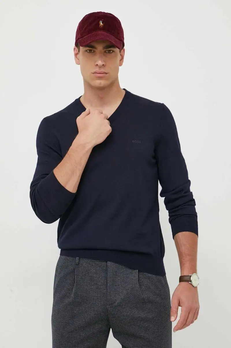 maglione in lana uomo Blu navy miniatura 4