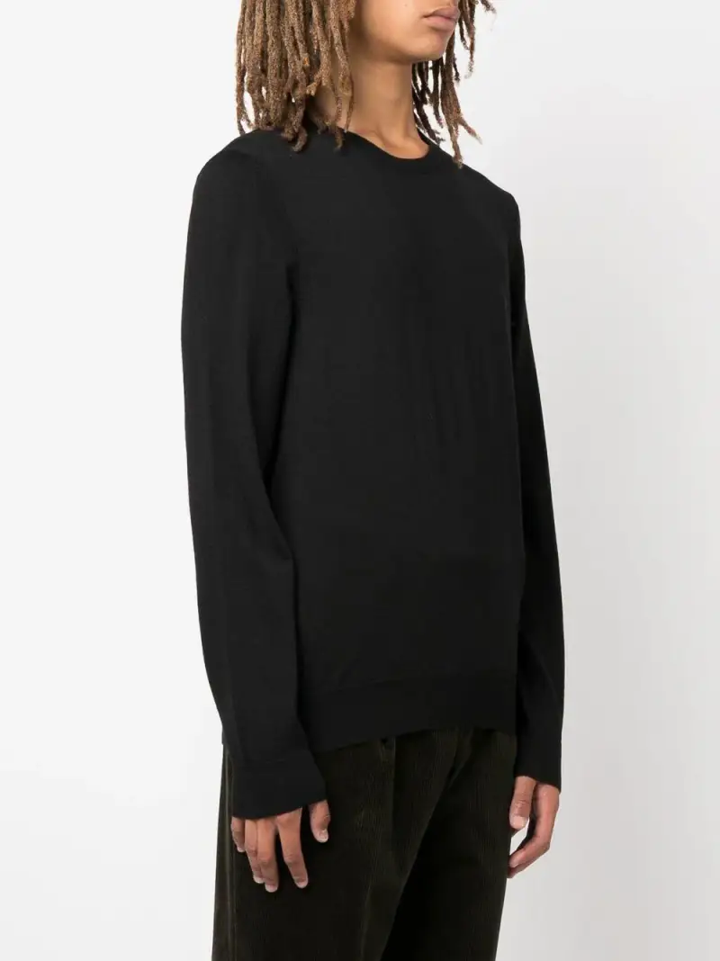 Maglione lana nera collo a giro Nero miniatura 3