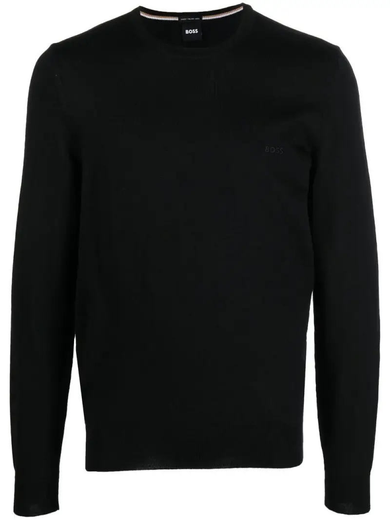 Maglione lana nera collo a giro Nero