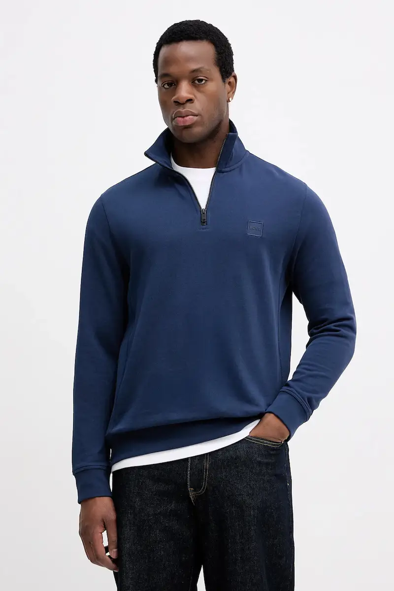 BOSS felpa in cotone CASUAL Zetrust Blu