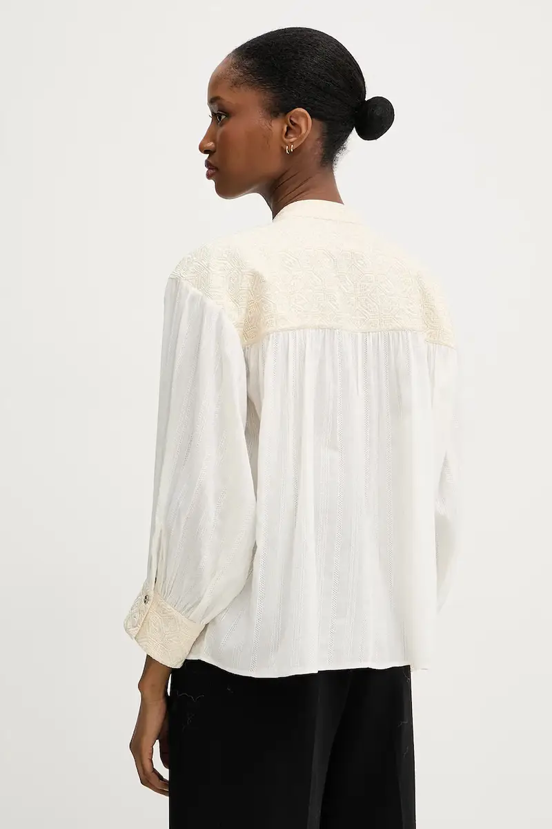 camicetta in cotone donna colore beige con applicazione 50546176 miniatura 3