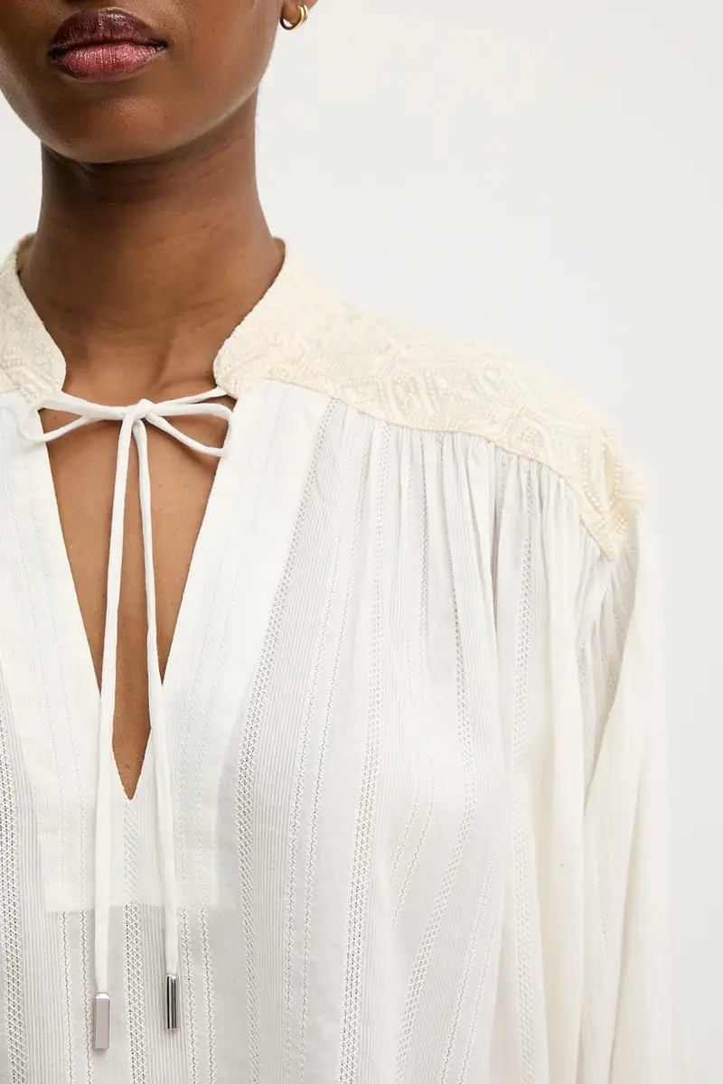 camicetta in cotone donna colore beige con applicazione 50546176 miniatura 5