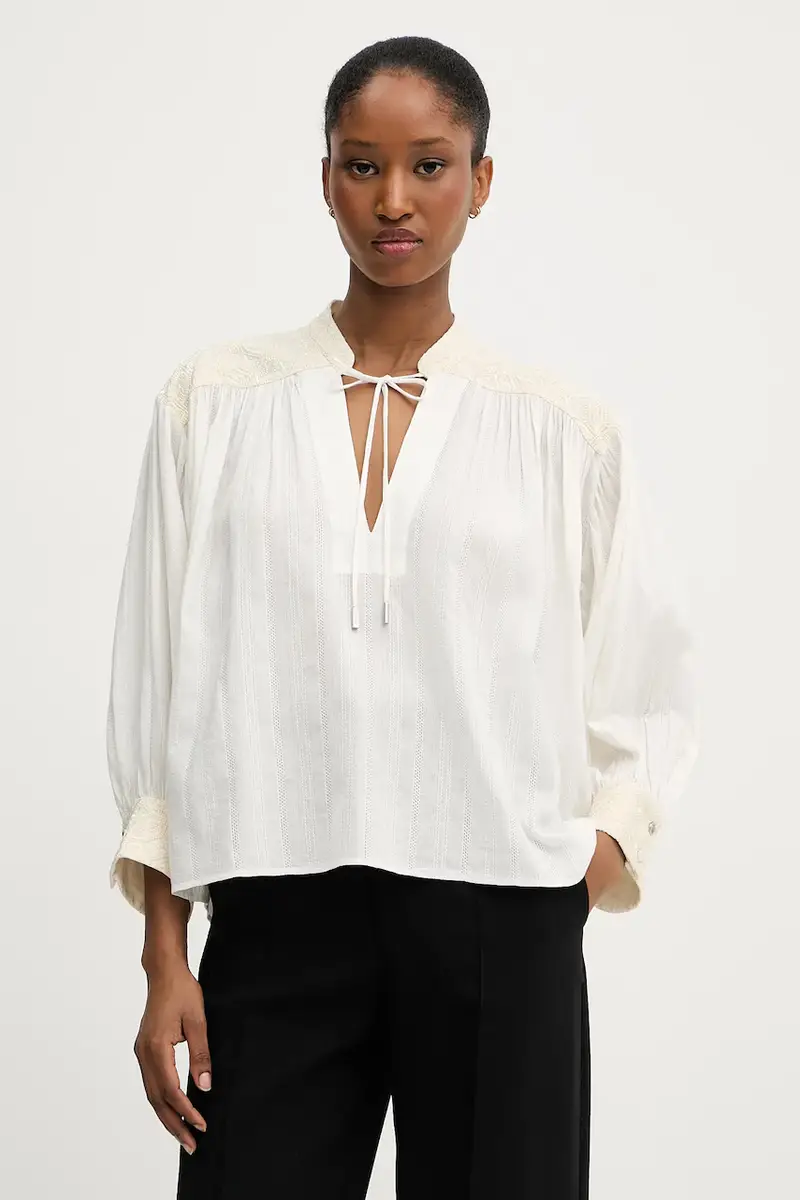 camicetta in cotone donna colore beige con applicazione 50546176