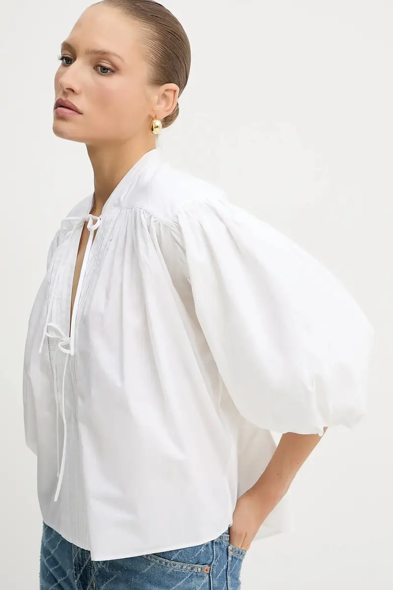 camicetta in cotone donna colore bianco 50552766 miniatura 4