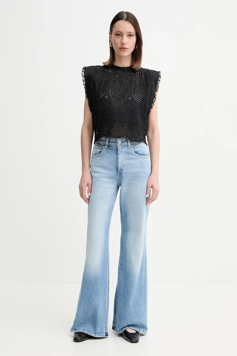 camicetta in cotone donna colore nero con applicazione 50538349 miniatura 2