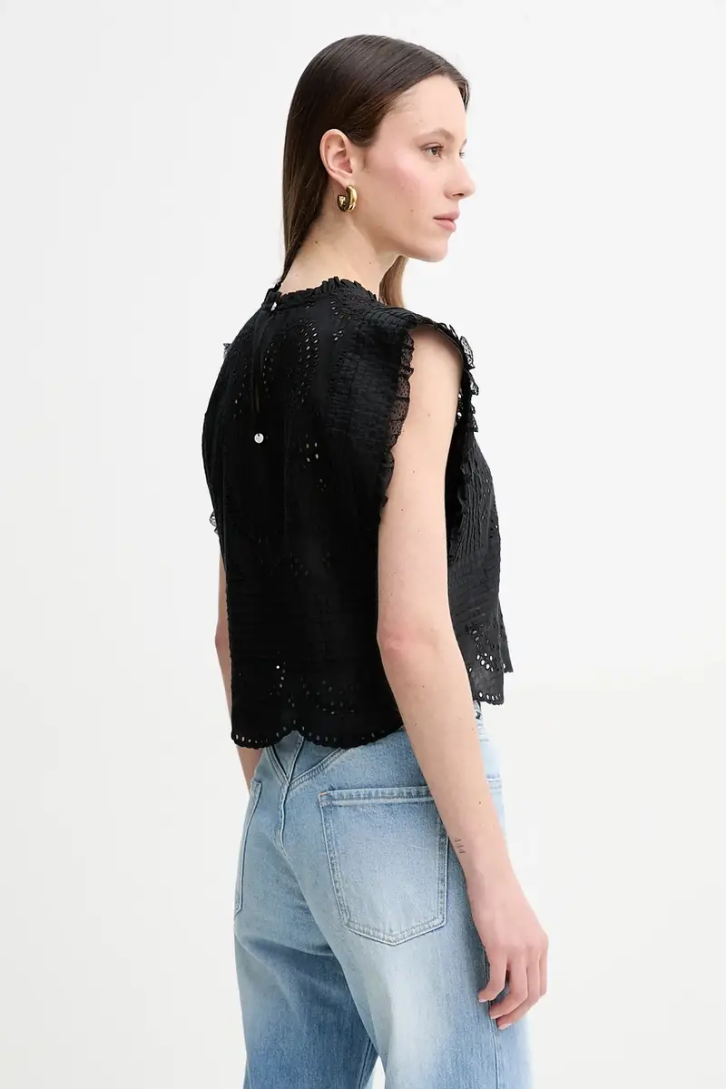 camicetta in cotone donna colore nero con applicazione 50538349 miniatura 3