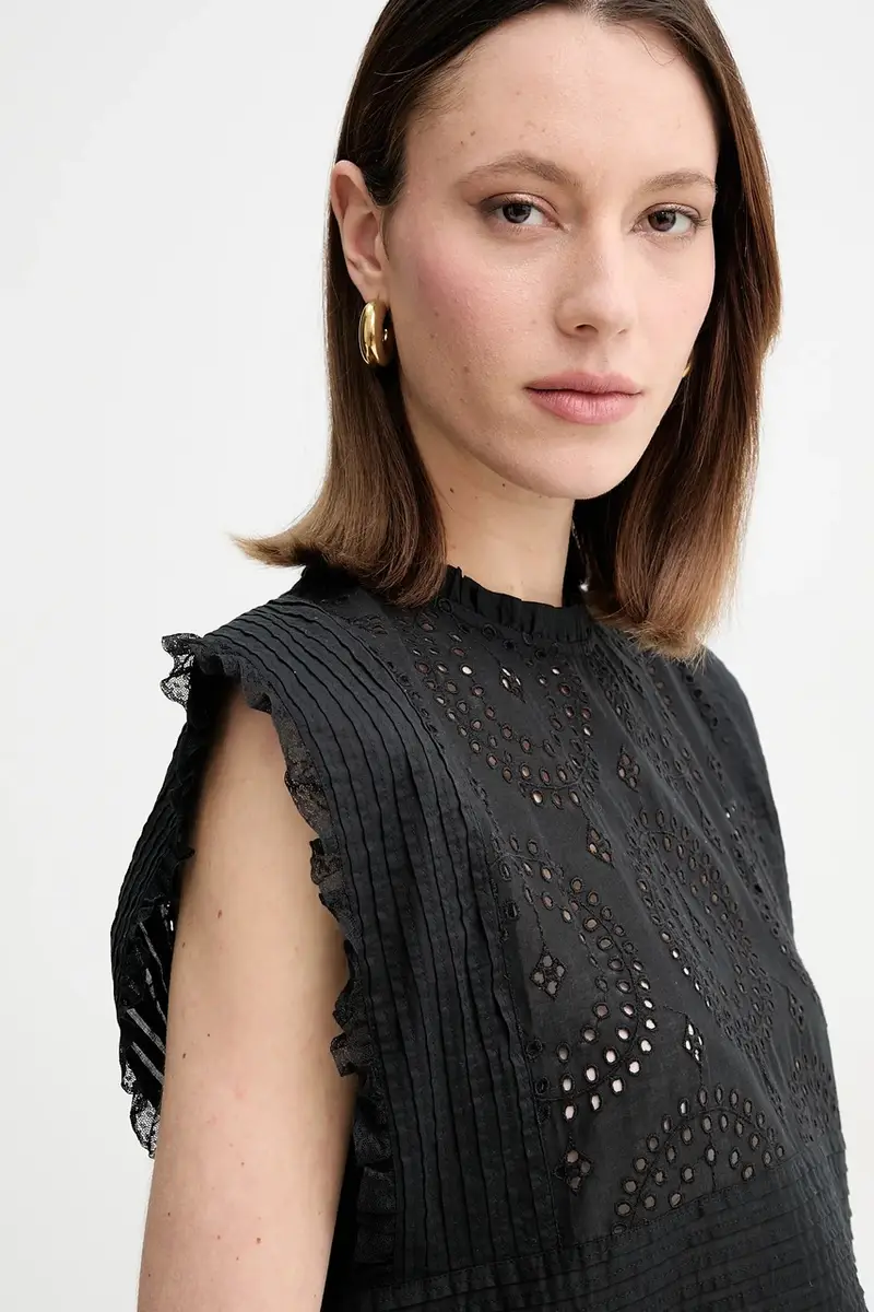 camicetta in cotone donna colore nero con applicazione 50538349 miniatura 4