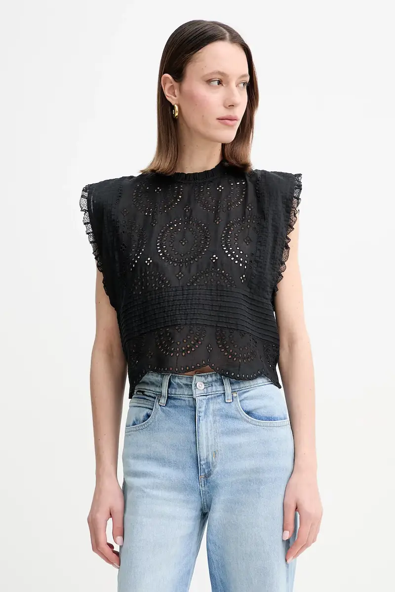 camicetta in cotone donna colore nero con applicazione 50538349