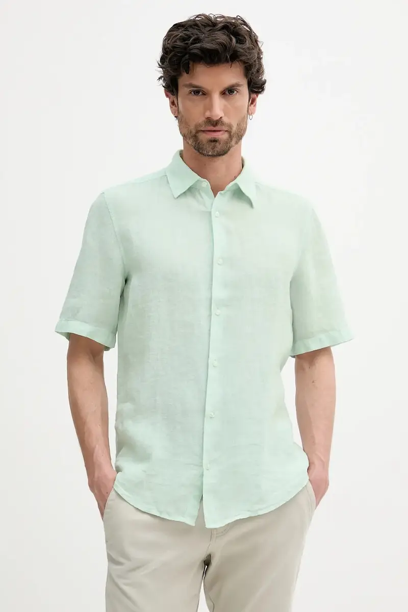 camicia di lino uomo colore turchese 50537382