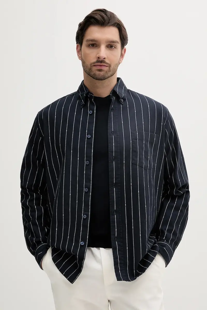 camicia in lino misto uomo colore blu navy 50538296