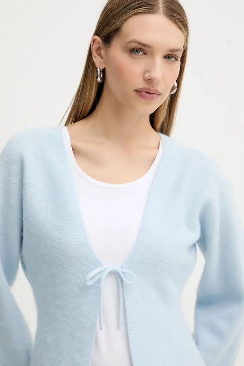 cardigan con lana colore blu 50548954 miniatura 4