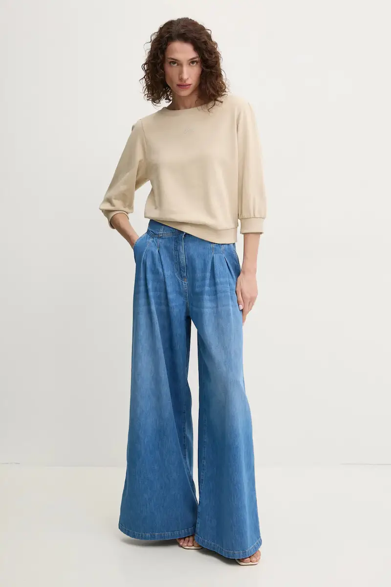 felpa in cotone donna colore beige con applicazione 50540962 miniatura 2