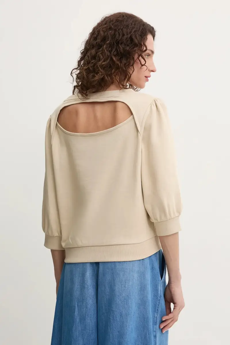 felpa in cotone donna colore beige con applicazione 50540962 miniatura 3