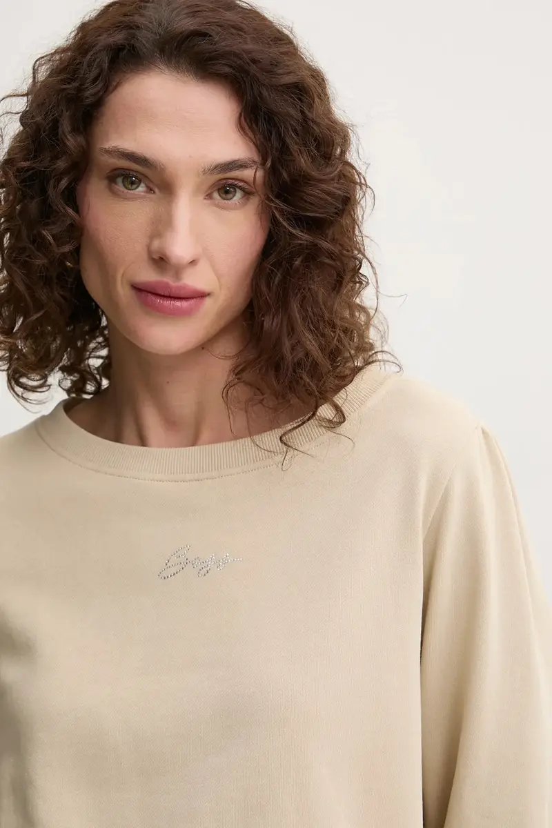 felpa in cotone donna colore beige con applicazione 50540962 miniatura 4